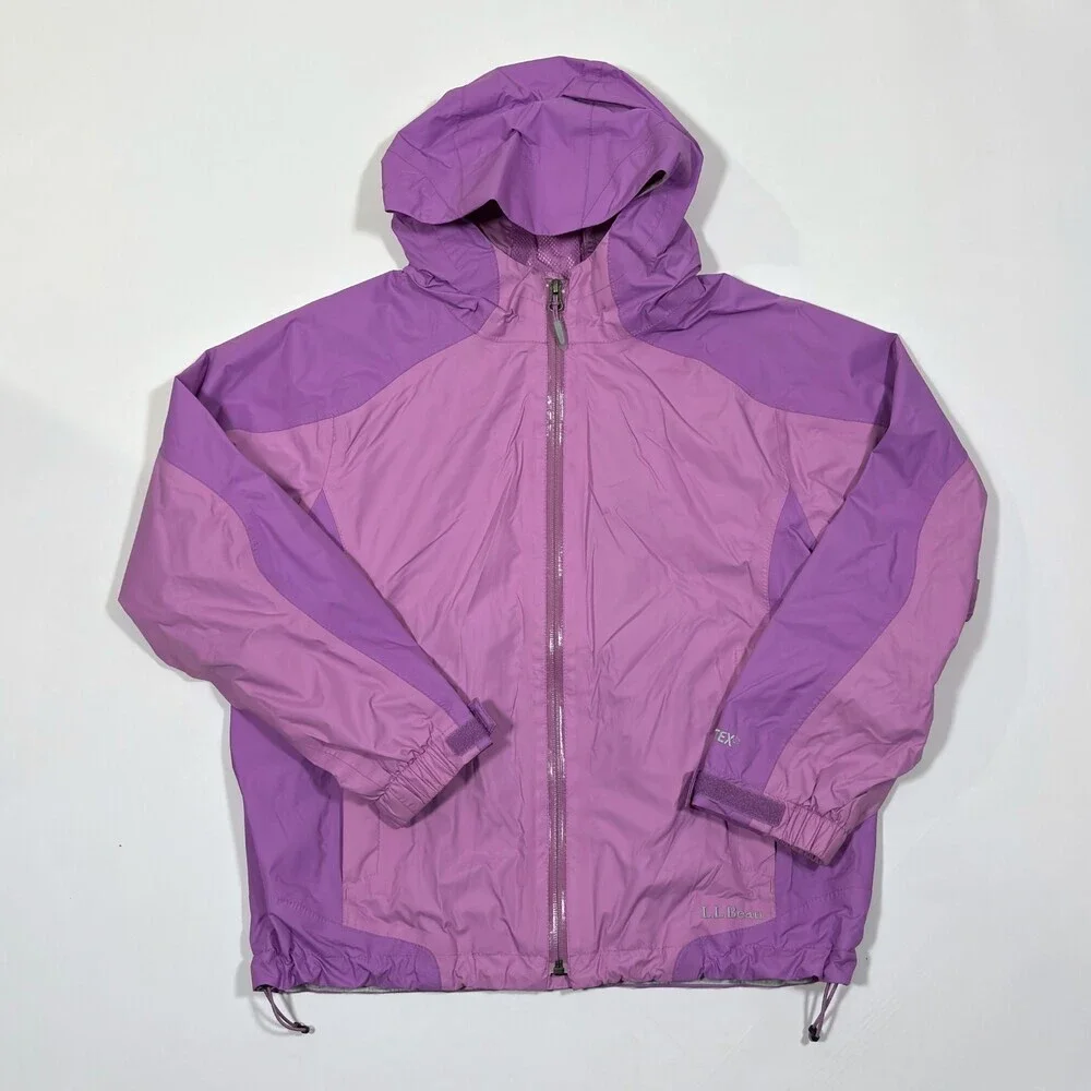 LL Bean Girls Rain Jacket Windbreaker Hoodie Purple - Kids Large 14-16